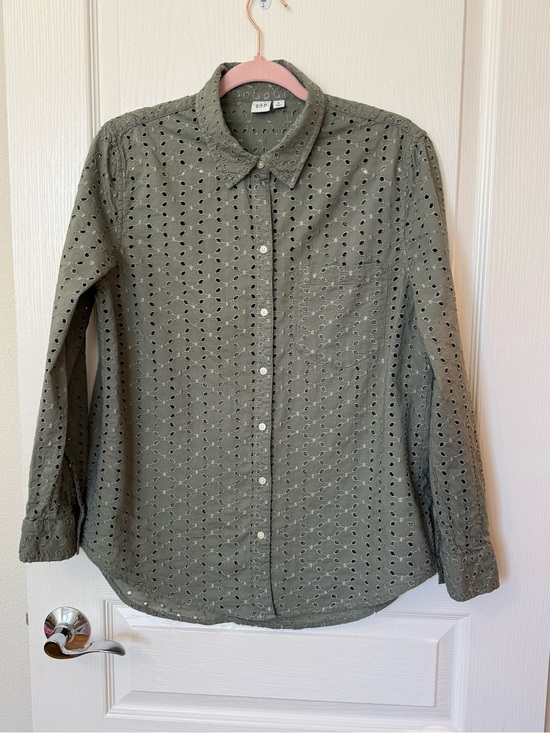 GAP Tops - GAP Olive Eyelet Button-Down Shirt